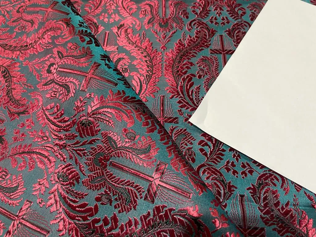 Silk Brocade fabric deep wine x charcoal grey color 44" wide BRO369[3]