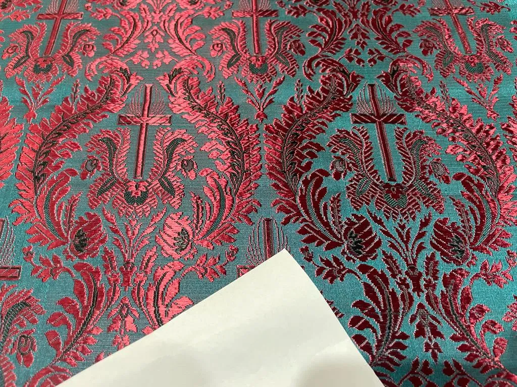 Silk Brocade fabric deep wine x charcoal grey color 44" wide BRO369[3]
