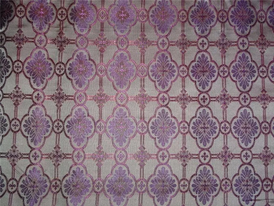 SILK BROCADE FABRIC DULL GREY,PURPLE X RED COLOR 44&quot; VESTMENT BRO477[4]