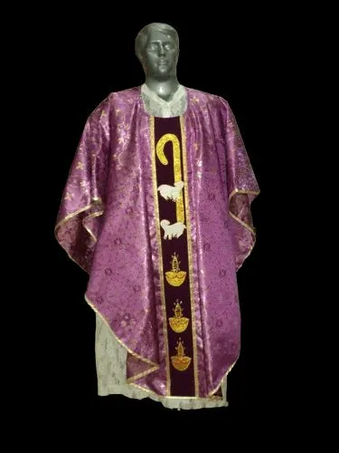 SILK BROCADE FABRIC DULL GREY,PURPLE X RED COLOR 44&quot; VESTMENT BRO477[4]