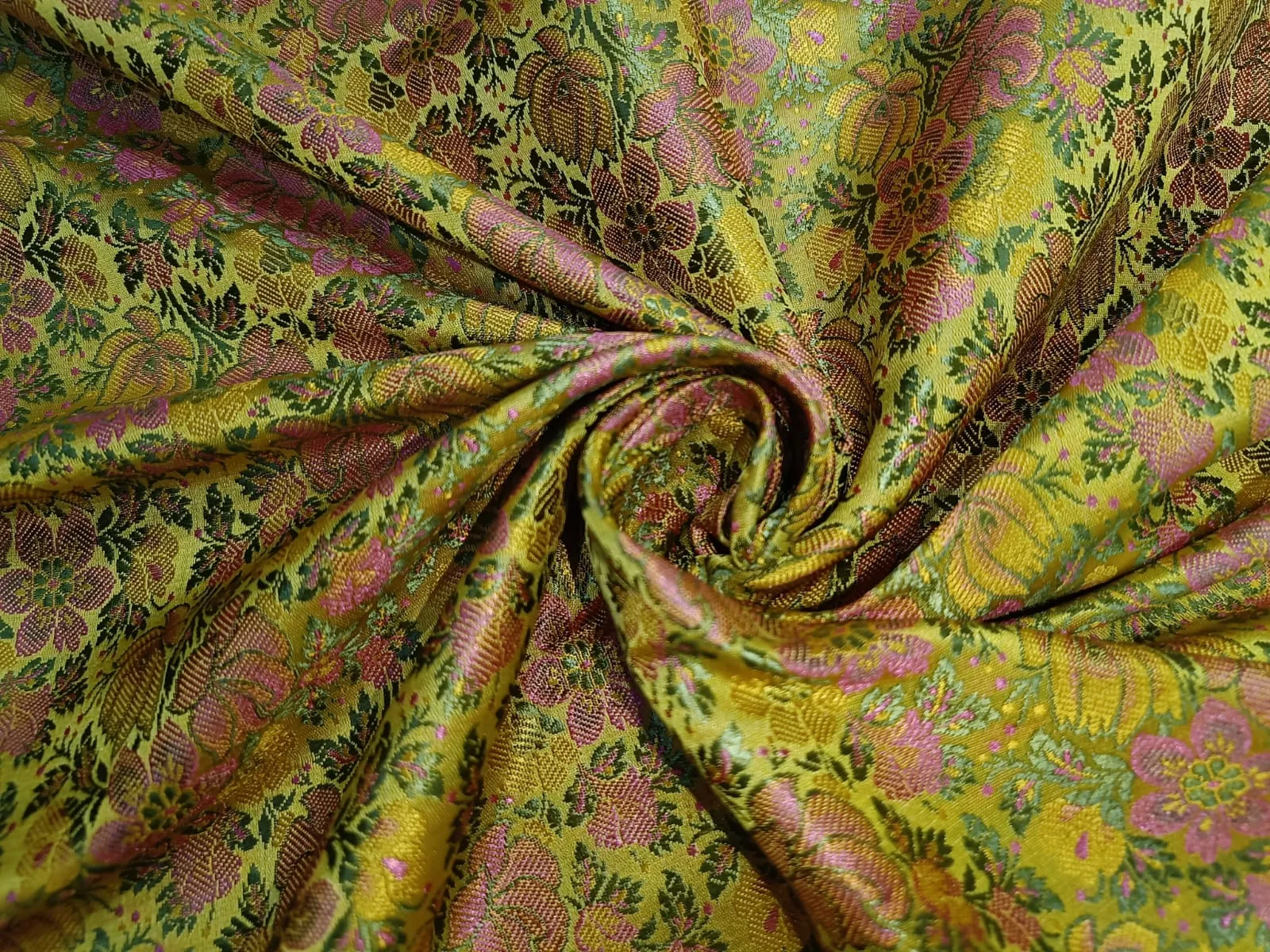 Silk Brocade fabric Gold Green and Pink color 44" wide BRO886A[1]