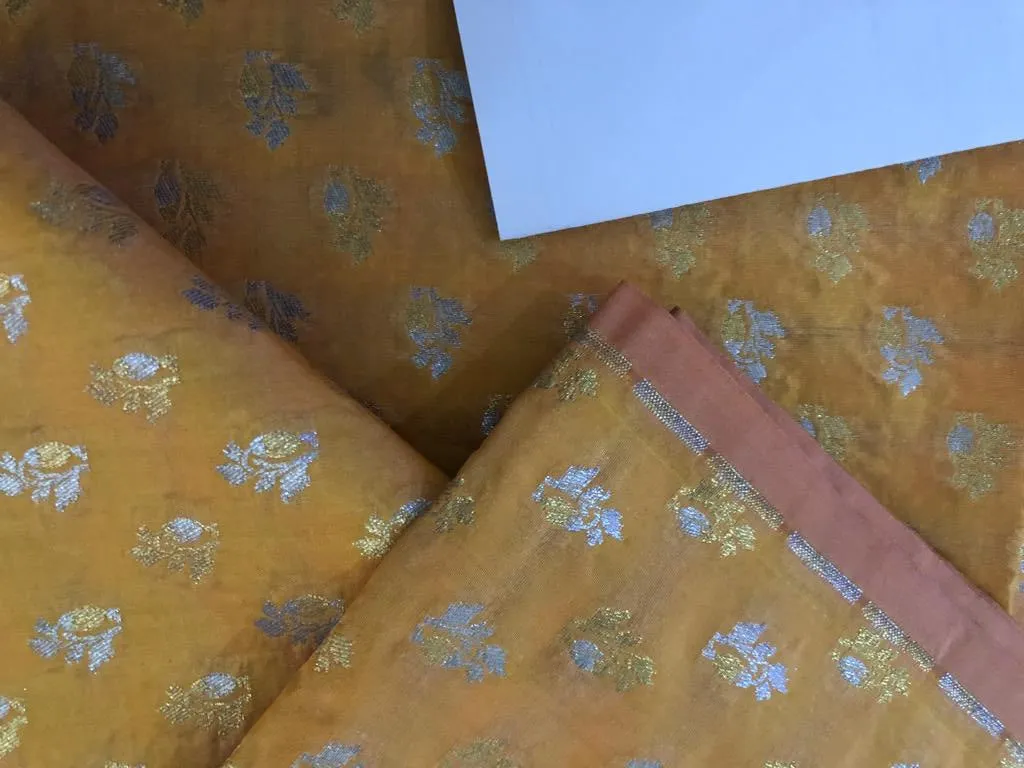 Silk Brocade fabric Gold with gold and silver motif 44" wide Jacquard BRO911[2]
