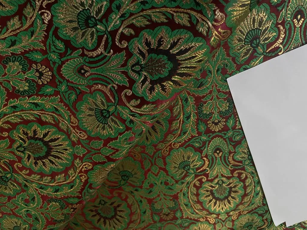 Silk Brocade fabric green and red with metallic gold  jacquard 44" WIDE BRO898A[3]