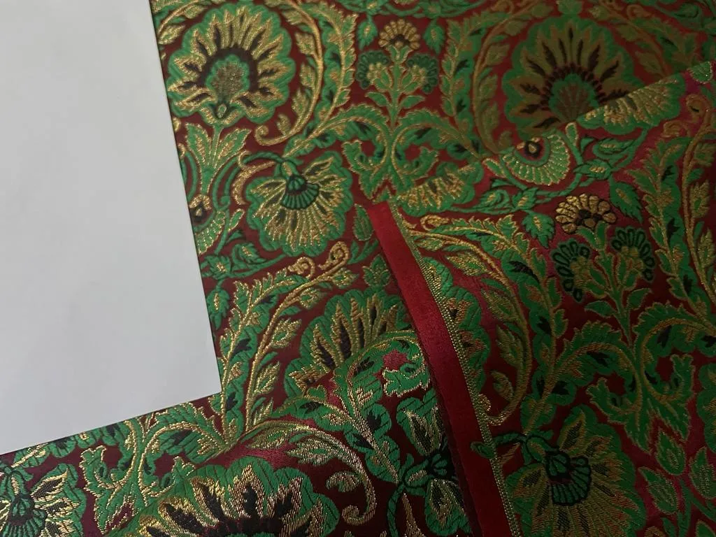 Silk Brocade fabric green and red with metallic gold  jacquard 44" WIDE BRO898A[3]