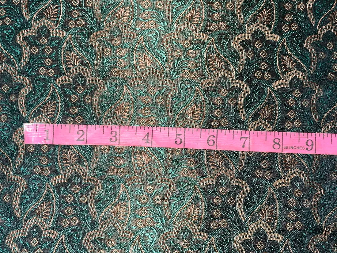 Silk Brocade fabric green with mustard gold color 44" wide BRO803[1]