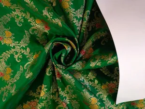 Silk Brocade fabric GREEN x metallic GOLD color 44" wide BRO882[1]