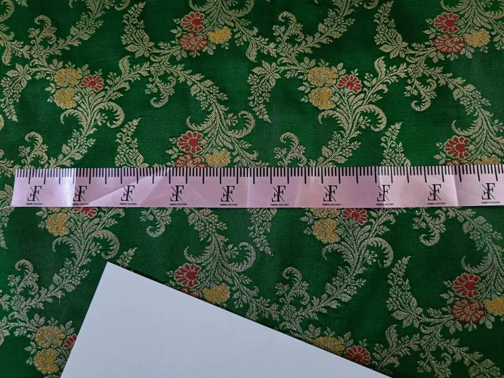 Silk Brocade fabric GREEN x metallic GOLD color 44" wide BRO882[1]