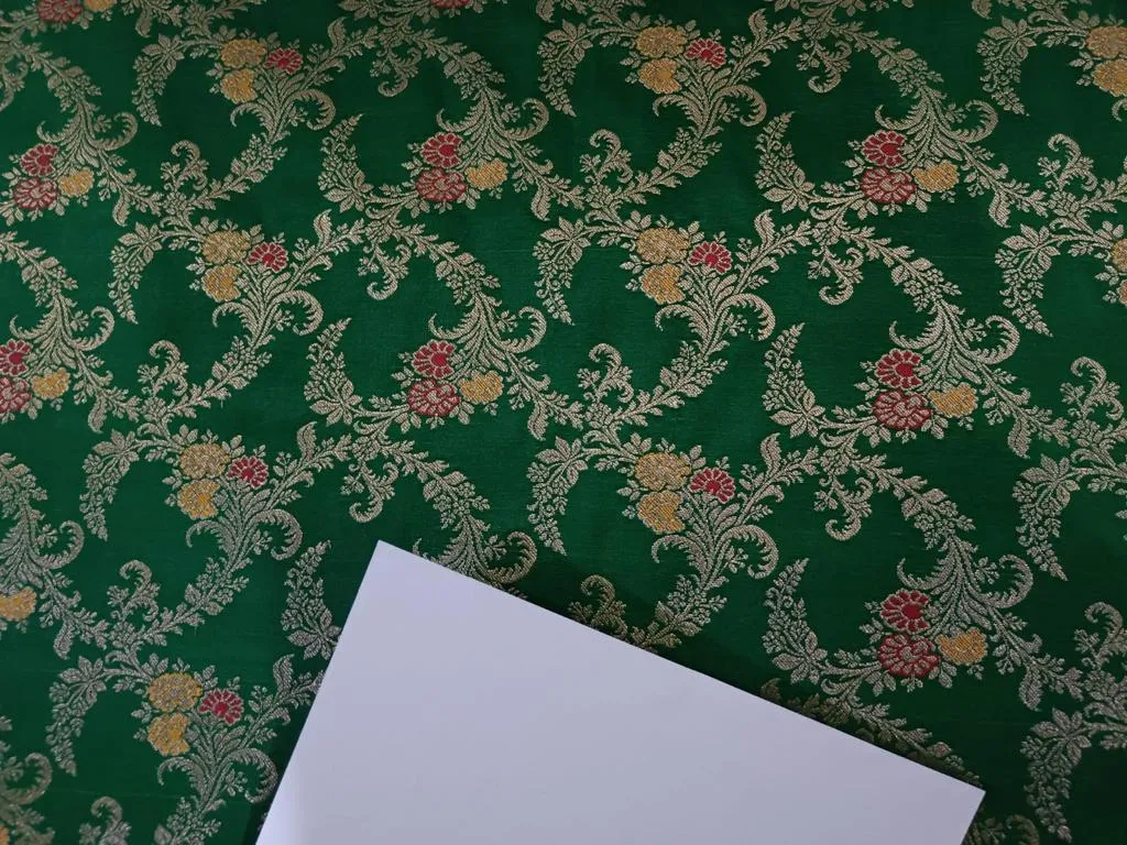 Silk Brocade fabric GREEN x metallic GOLD color 44" wide BRO882[1]