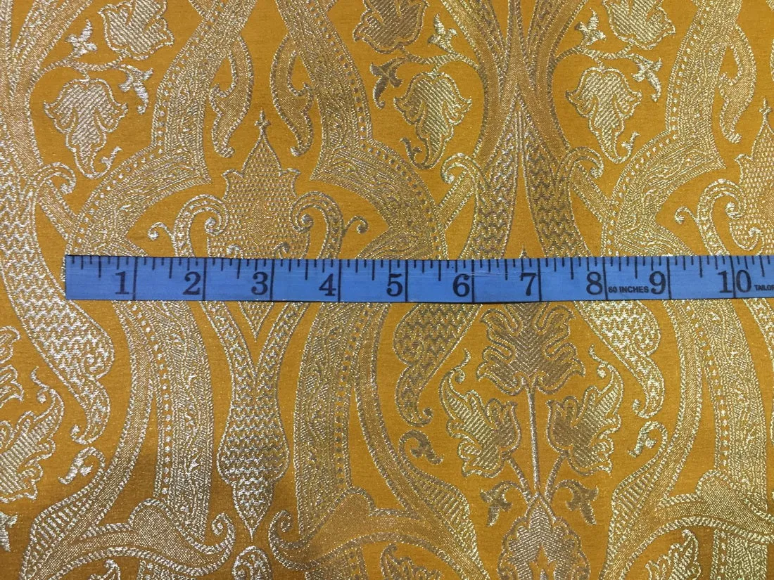 Silk Brocade fabric mango yellow x metallic gold color 44" wide BRO799[1]