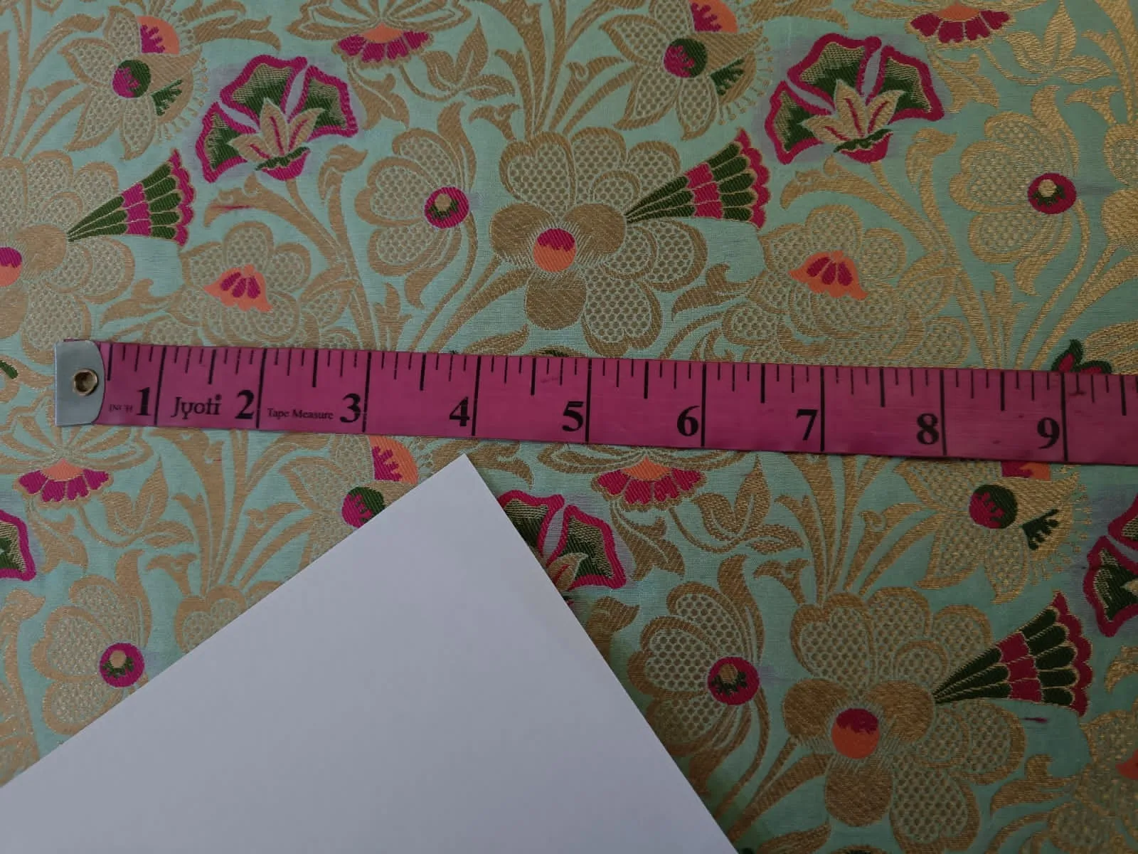 Silk Brocade fabric mint, peach,  pink, green x metallic gold jacquard 44" WIDE BRO902[1]