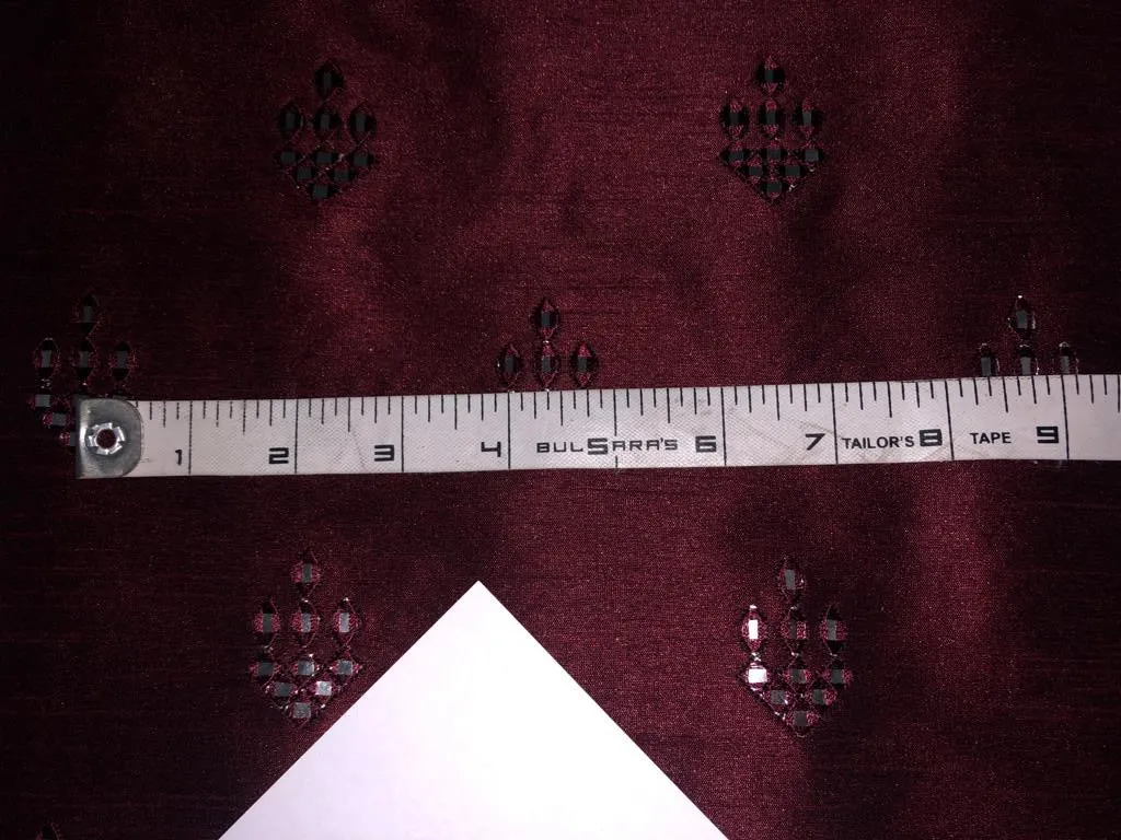 Silk Brocade fabric MIRROR WORK embroidery 50" wide BRO912[1/2]available in 2 colors [green and burgundy]