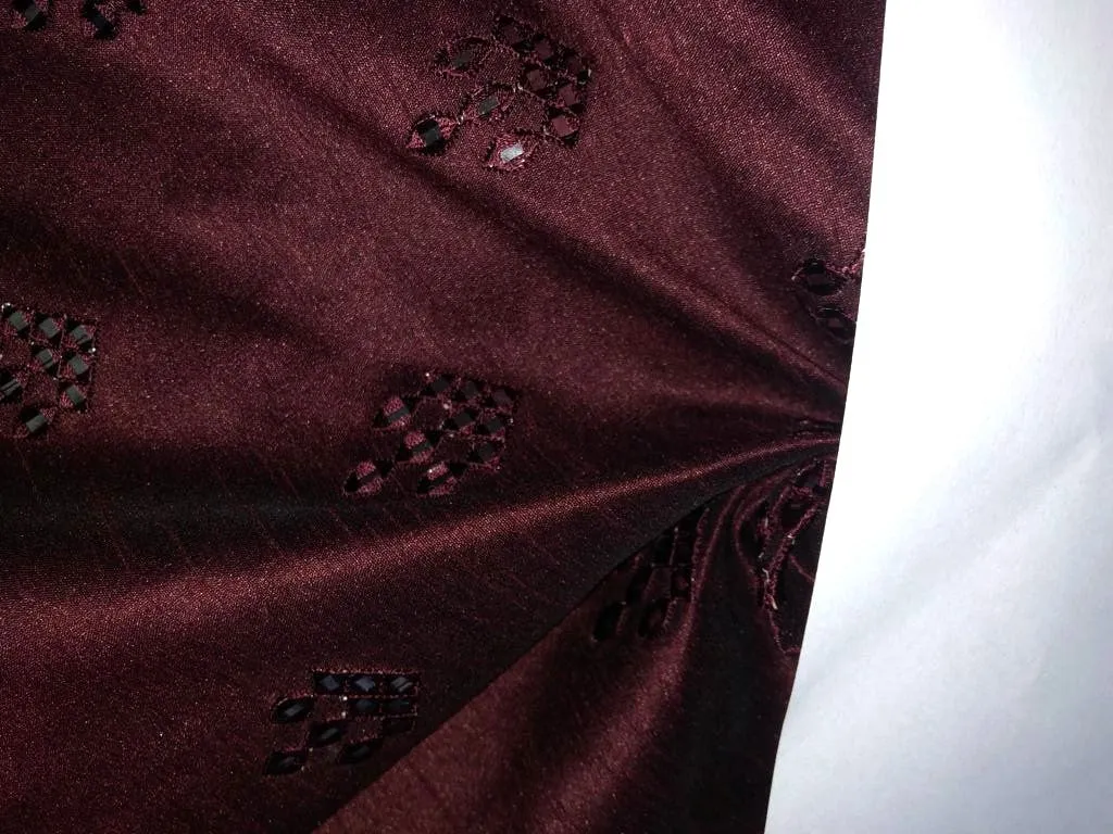 Silk Brocade fabric MIRROR WORK embroidery 50" wide BRO912[1/2]available in 2 colors [green and burgundy]