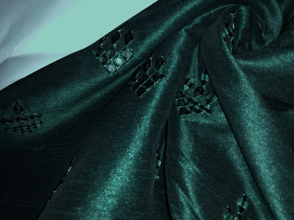 Silk Brocade fabric MIRROR WORK embroidery 50" wide BRO912[1/2]available in 2 colors [green and burgundy]