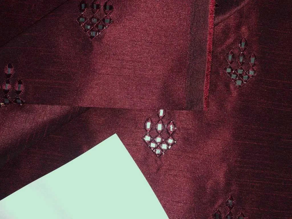 Silk Brocade fabric MIRROR WORK embroidery 50" wide BRO912[1/2]available in 2 colors [green and burgundy]