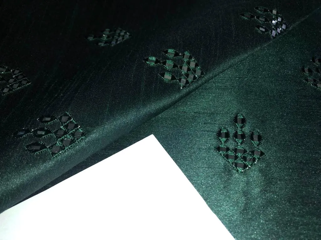Silk Brocade fabric MIRROR WORK embroidery 50" wide BRO912[1/2]available in 2 colors [green and burgundy]