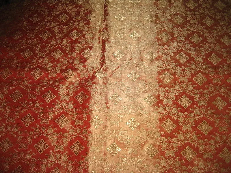 SILK BROCADE FABRIC Orange &amp; Gold color 44&quot; Vestment design BRO155[3]