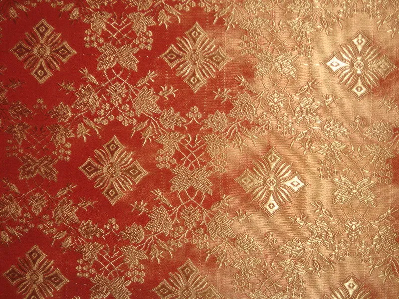 SILK BROCADE FABRIC Orange &amp; Gold color 44&quot; Vestment design BRO155[3]