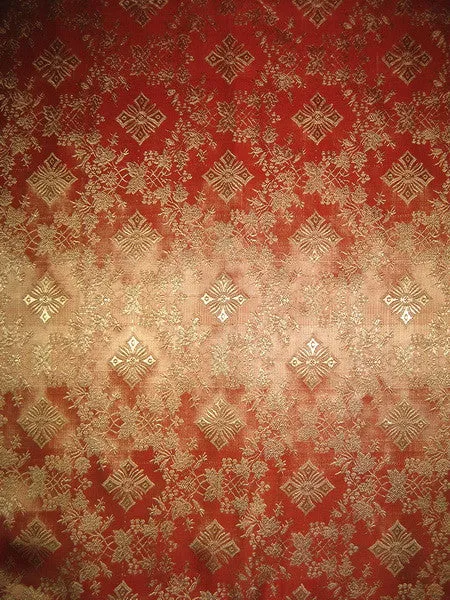 SILK BROCADE FABRIC Orange &amp; Gold color 44&quot; Vestment design BRO155[3]