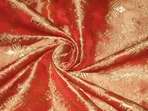 SILK BROCADE FABRIC Orange &amp; Gold color 44&quot; Vestment design BRO155[3]
