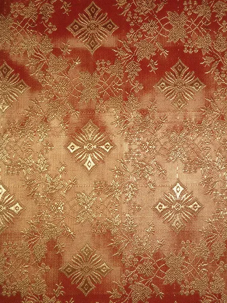 SILK BROCADE FABRIC Orange &amp; Gold color 44&quot; Vestment design BRO155[3]