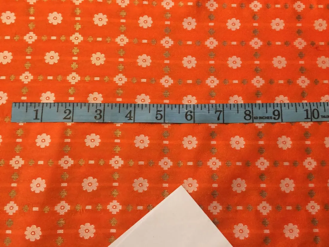 Silk Brocade fabric orange ,ivory x metallic gold color 58" wide BRO798[2]