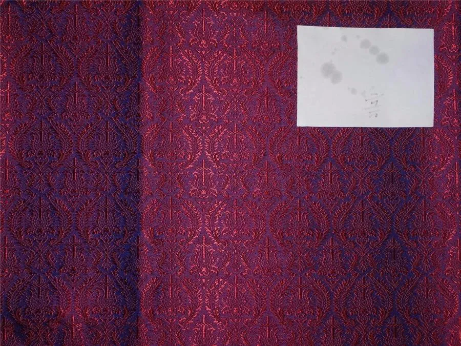SILK BROCADE FABRIC RED X PURPLE COLOR 44 VESTMENT ~ 1.30 mtr