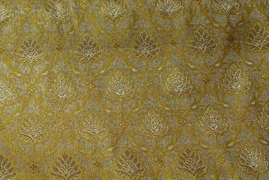 Silk Brocade fabric with leaf  jacquard available in 3 colors PINK,IVORY AND YELLOW BRO991A