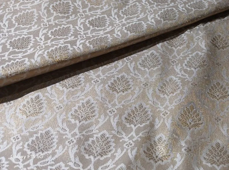 Silk Brocade fabric with leaf  jacquard available in 3 colors PINK,IVORY AND YELLOW BRO991A