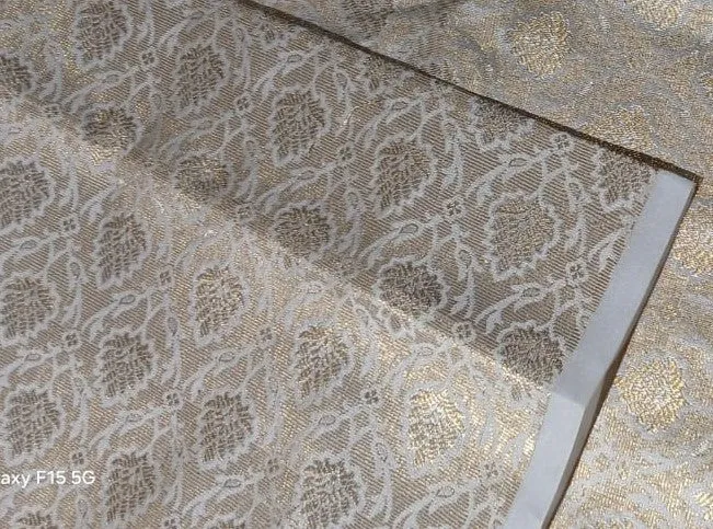 Silk Brocade fabric with leaf  jacquard available in 3 colors PINK,IVORY AND YELLOW BRO991A