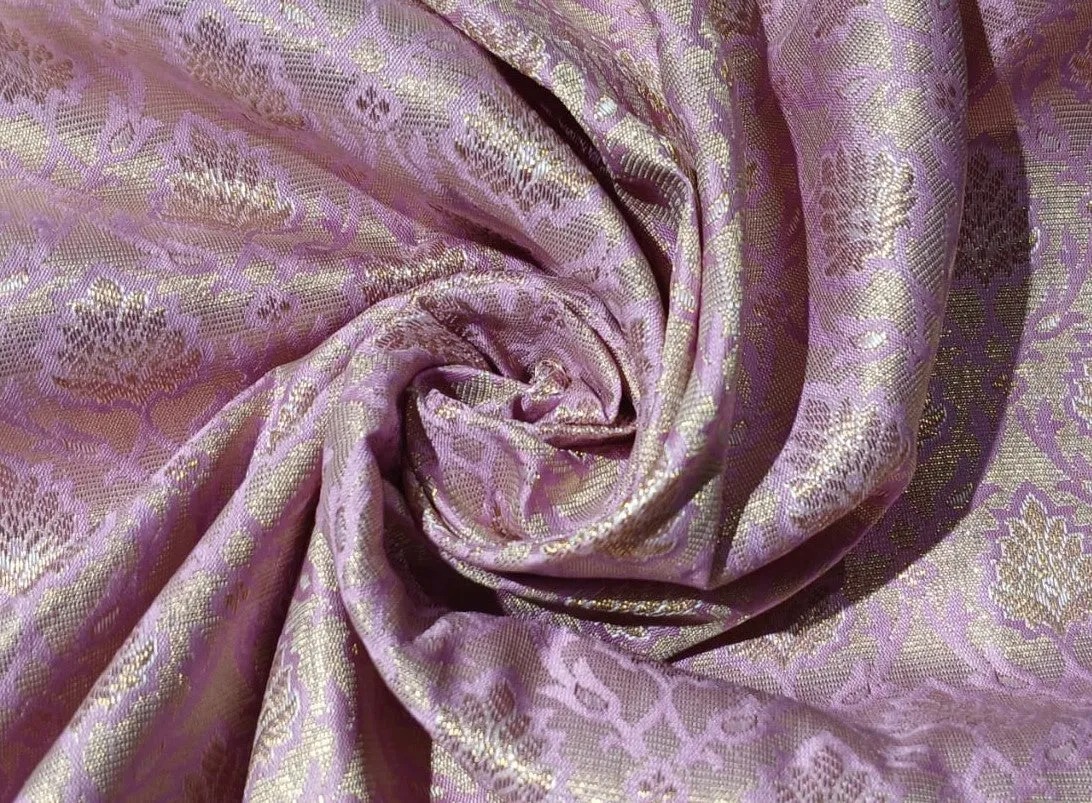 Silk Brocade fabric with leaf  jacquard available in 3 colors PINK,IVORY AND YELLOW BRO991A