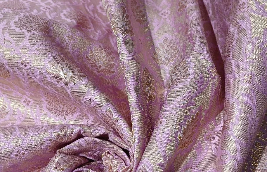 Silk Brocade fabric with leaf  jacquard available in 3 colors PINK,IVORY AND YELLOW BRO991A