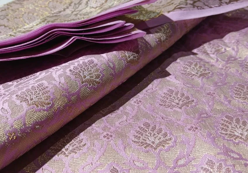 Silk Brocade fabric with leaf  jacquard available in 3 colors PINK,IVORY AND YELLOW BRO991A