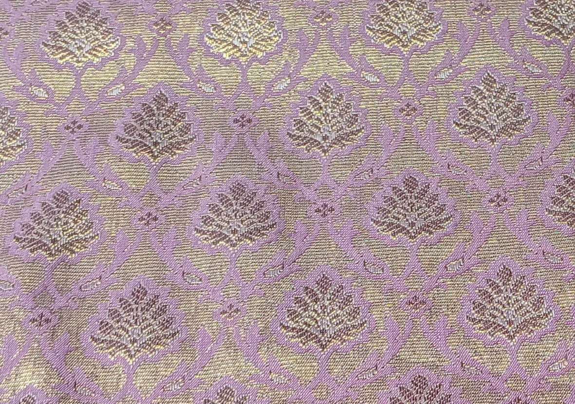Silk Brocade fabric with leaf  jacquard available in 3 colors PINK,IVORY AND YELLOW BRO991A