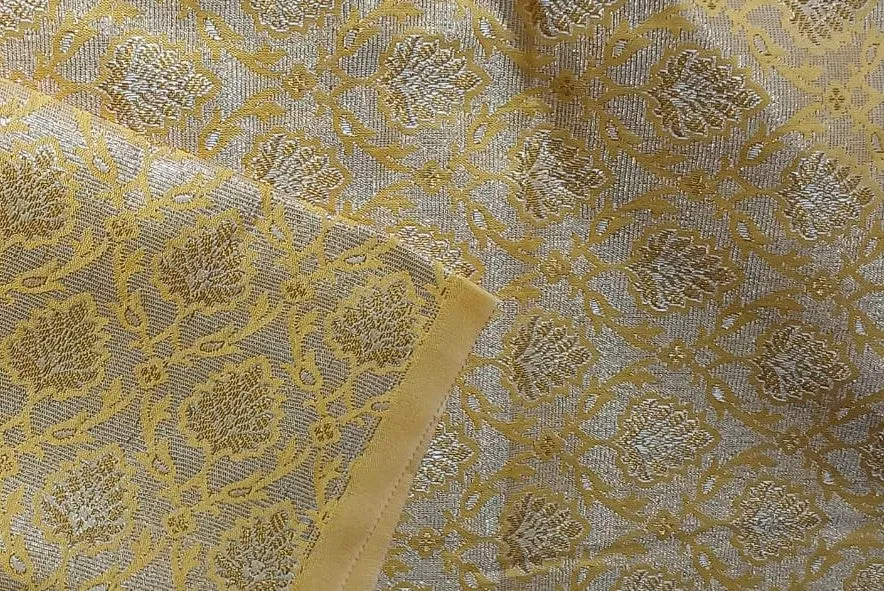 Silk Brocade fabric with leaf  jacquard available in 3 colors PINK,IVORY AND YELLOW BRO991A
