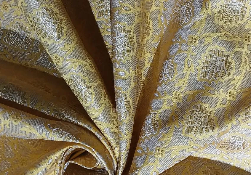 Silk Brocade fabric with leaf  jacquard available in 3 colors PINK,IVORY AND YELLOW BRO991A