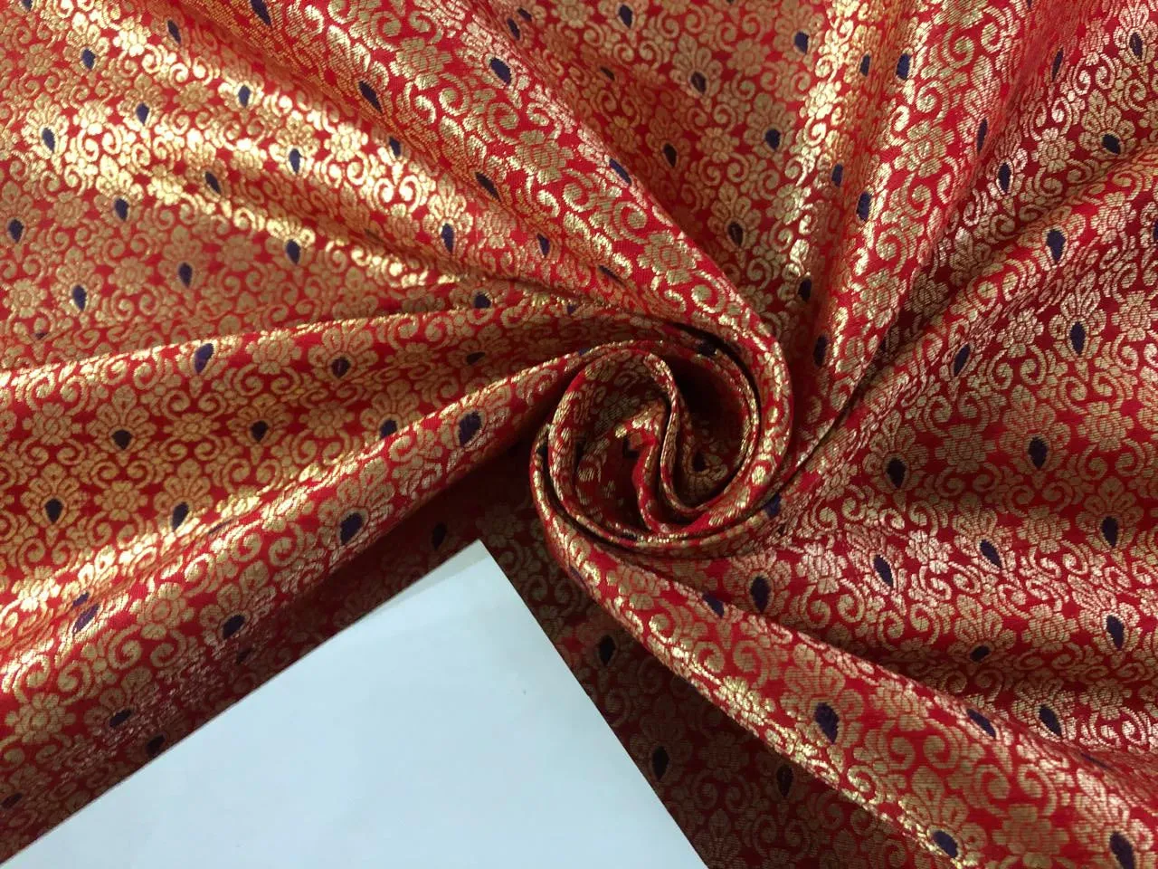 Silk Brocade fabric with metallic gold jacquard 44" wide available in 3 colors green ,red and black BRO945