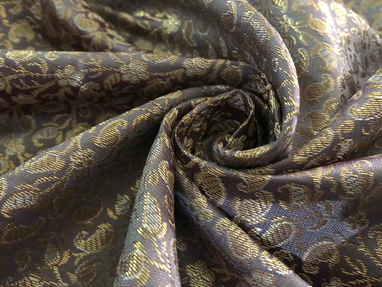 Silk Brocade fabric with subtle metallic gold jacquard paisleys available in 3 colors red , grey and burgandy  BRO989[4/5]