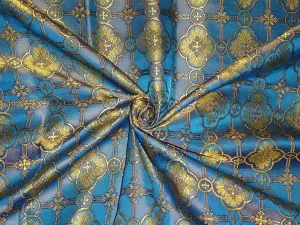 SILK BROCADE FABRIC YELLOW,BLUE X NAVY COLOR VESTMENT 44" wide BRO477[2]