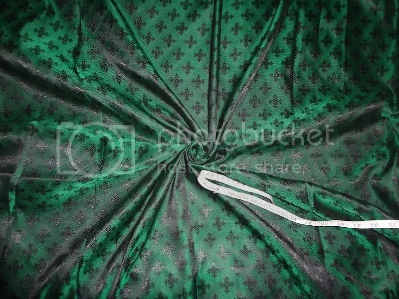 Silk Brocade Vestment Fabric Green &amp; Black color 44&quot;BRO351[6]