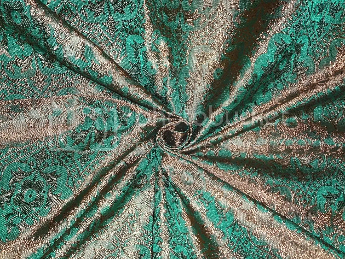 SILK BROCADE VESTMENT FABRIC Green &amp; Brown color 44" wide BRO365[1]