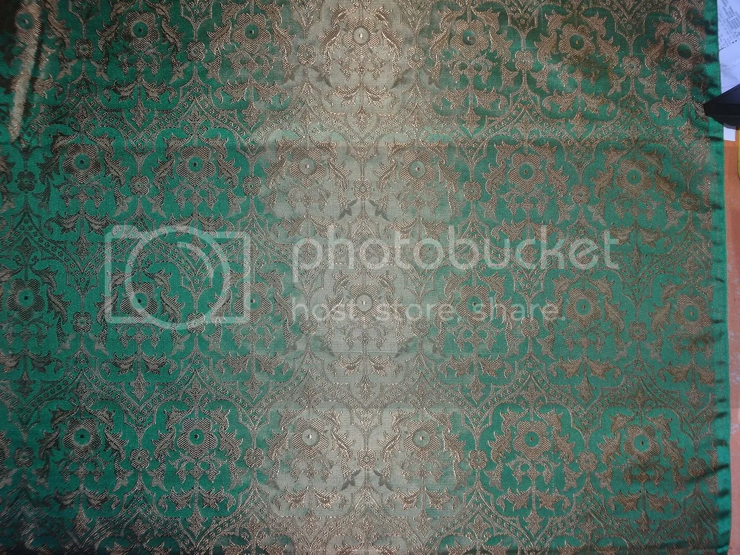 SILK BROCADE VESTMENT FABRIC Green &amp; Brown color 44" wide BRO365[1]