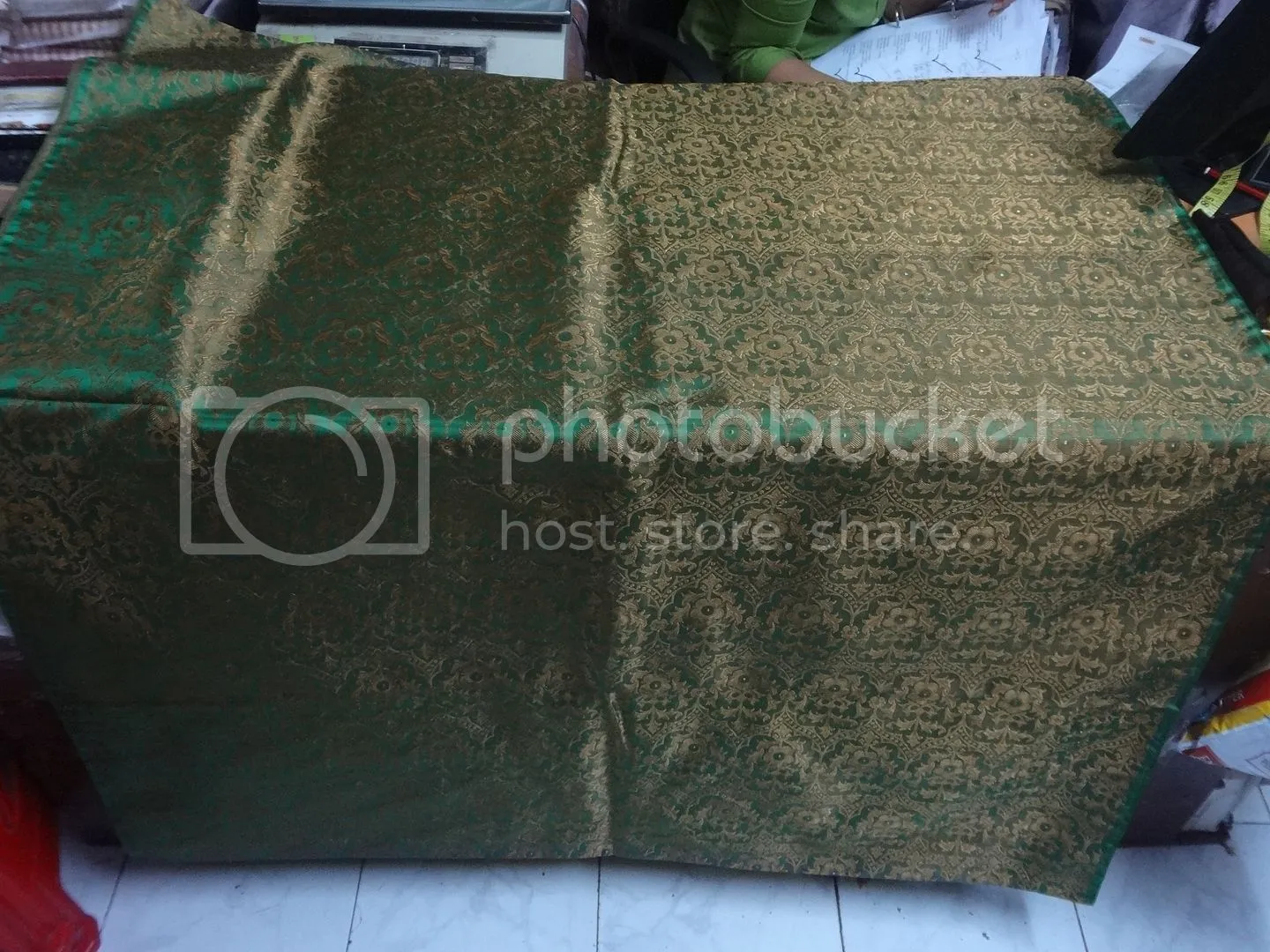 SILK BROCADE VESTMENT FABRIC Green &amp; Brown color 44" wide BRO365[1]