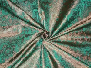 SILK BROCADE VESTMENT FABRIC Green &amp; Brown color 44" wide BRO365[1]