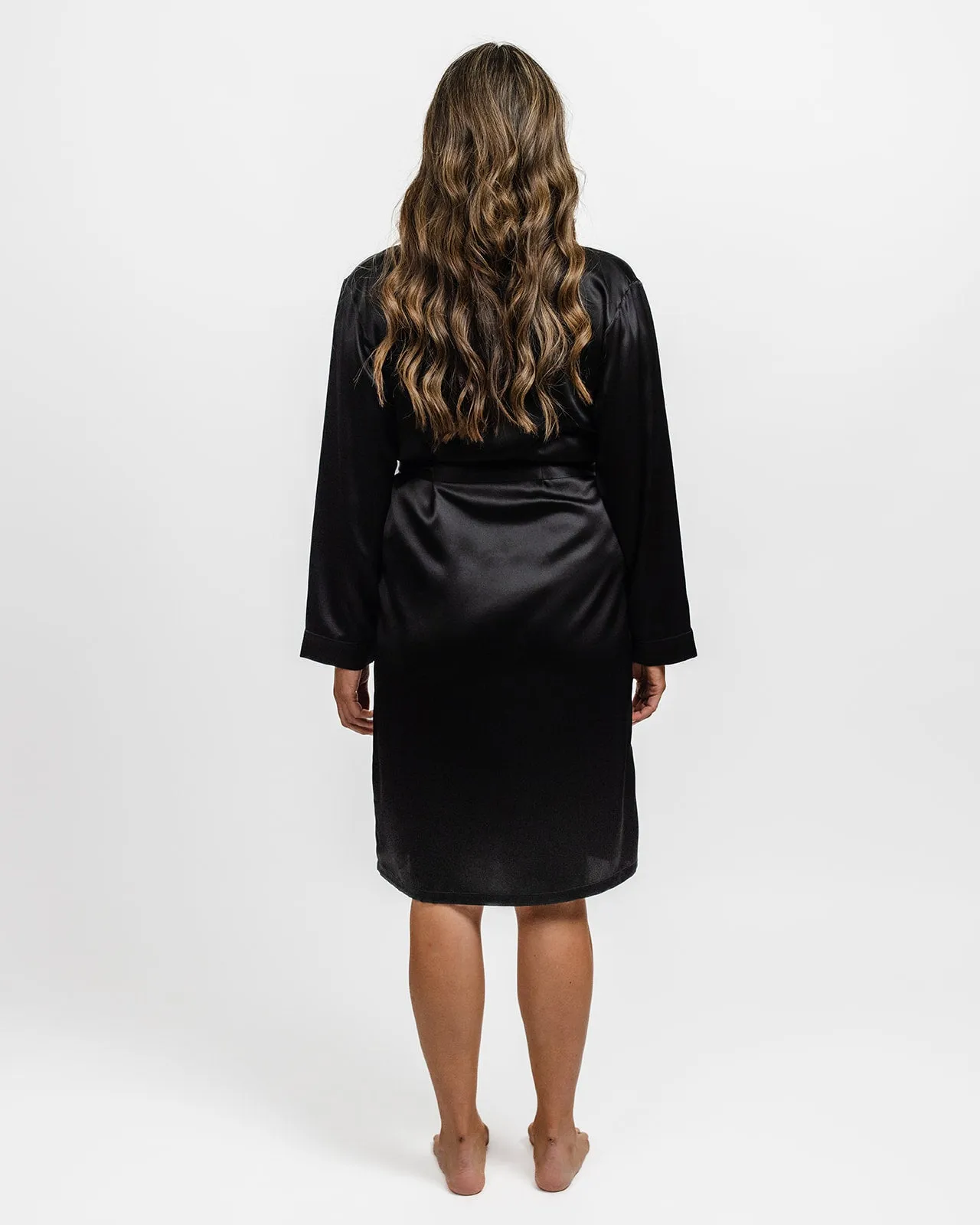 Silk Magnolia - Pure Silk Dressing Gown | Black