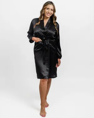 Silk Magnolia - Pure Silk Dressing Gown | Black