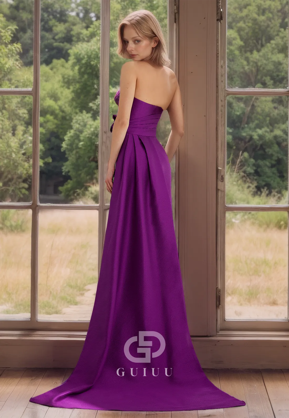 Strapless Sheath Pleated Sleeveless Mother of Bride Dress Open Back Formal Dress
