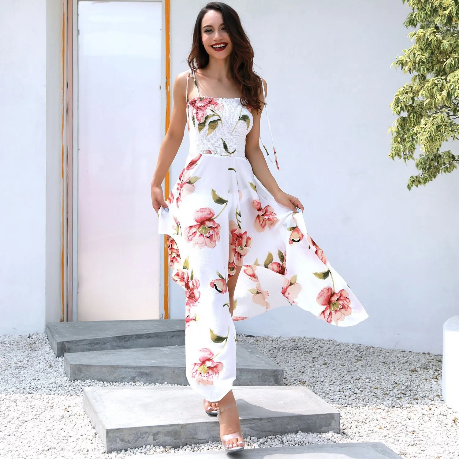Summer fashion sling print irregular mid-length skirt