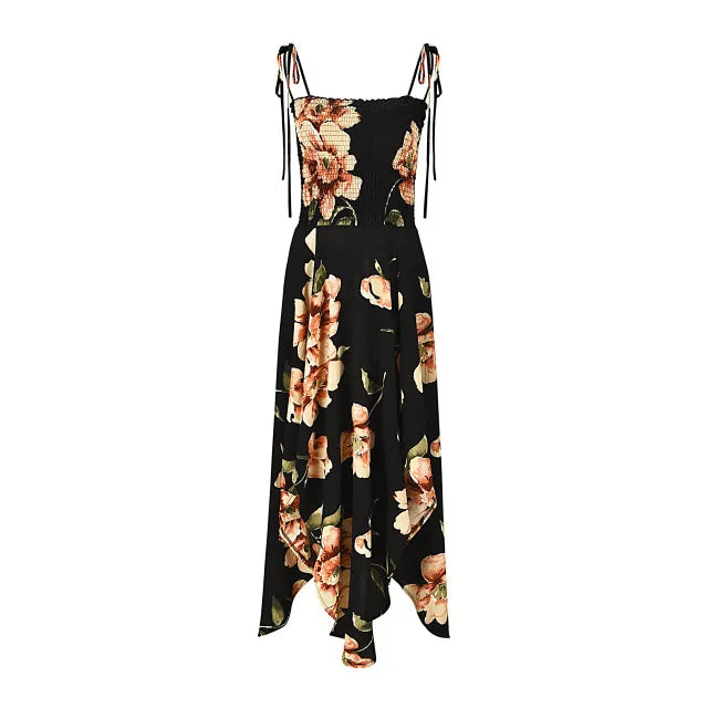 Summer fashion sling print irregular mid-length skirt