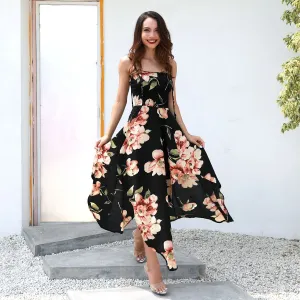 Summer fashion sling print irregular mid-length skirt