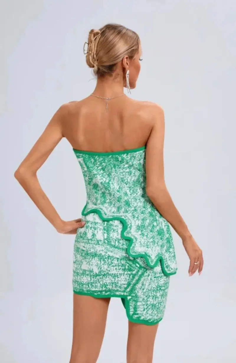 Trend4us Women's Stylish Ruffle Strapless Top and Mini Skirt Set